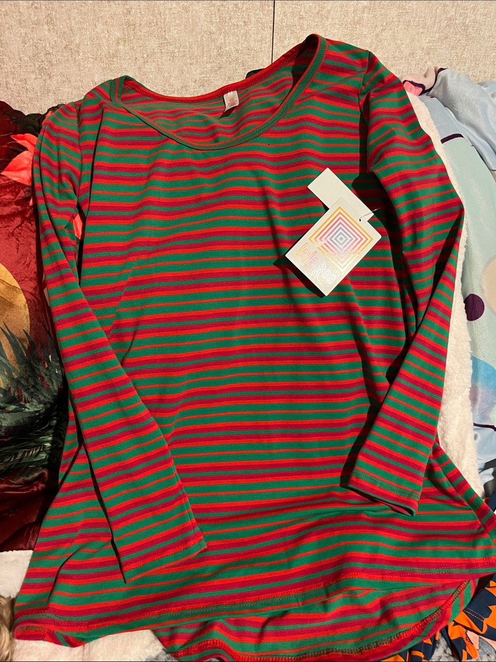 LuLaRoe Striped Green & Red Long Sleeve Top size S